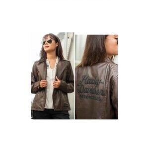 Harley Davidson Vintage Spirit Leather Jacket Women Brown Biker Size XL NWT